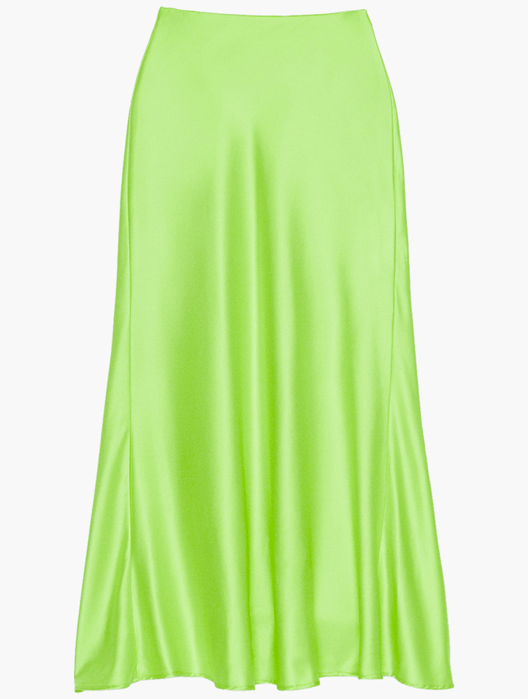 MyRunway | Shop Bershka Neon Green Satin Midi Skirt for Women from